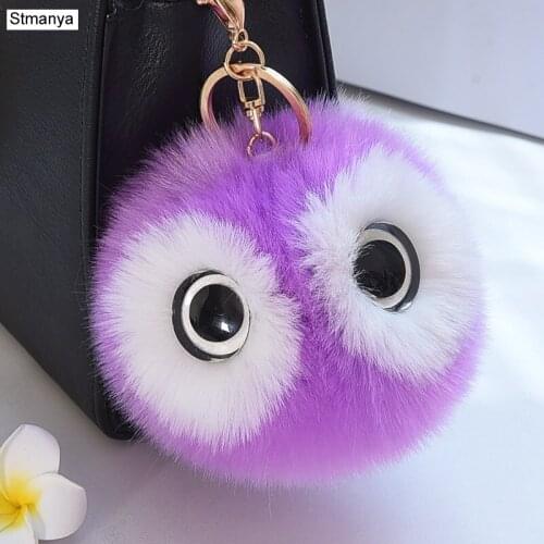 Adorable panda big eyes Key Chain Faux Fur Pompom Keychain Lovely Car Key Ring Imitation fox hair Bag Charms Accessories K1673