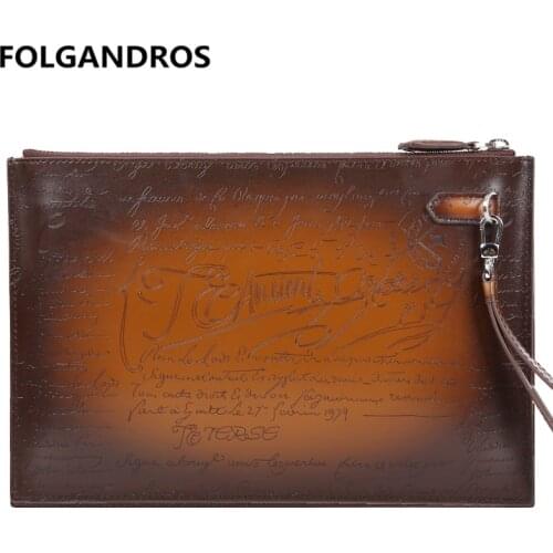 Brand Luxury Handbags for Men Genuine Leather Day Clutches with Engraving Handmade Large Capacity Vintage Handbag