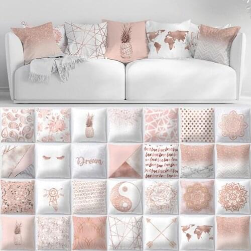 Rose Gold Geometric Pillowcase Sofa Throw Cushion Cover Home Supplies One Side Print Peach Skin Pillow Case Glitter Pillowcover