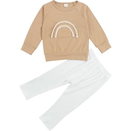 1-6Y Toddler Kids Baby Girl Long Sleeve Rainbow Pullover Sweatshirt Tops Long Pant Trouser 2PCS Autumn Clothes Set