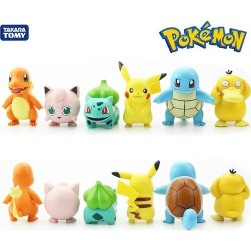 6 Pcs Takara Tomy Pikachu Anime Pokemon Squirtle Bulbasaur Psyduck Charmander Jigglypuff Pikachu Pokemon Figures Anime Figures