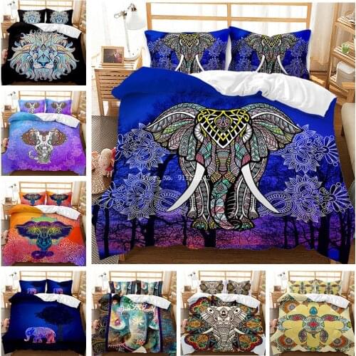 Brand New Bohemian Ethnic Style Elephant Lion Print Bedding Set Colored Down Bed Cover Pillowcase 2/3 Queen King Bedding