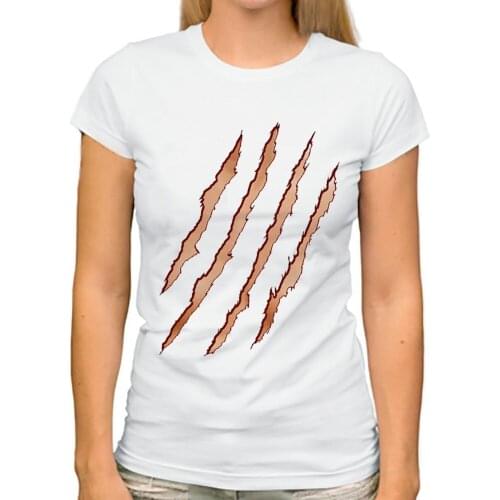 JOLLYPEACH BRAND Animal scratch marks 3d tshirt women new white casual short sleeve femme cute funny t shirt