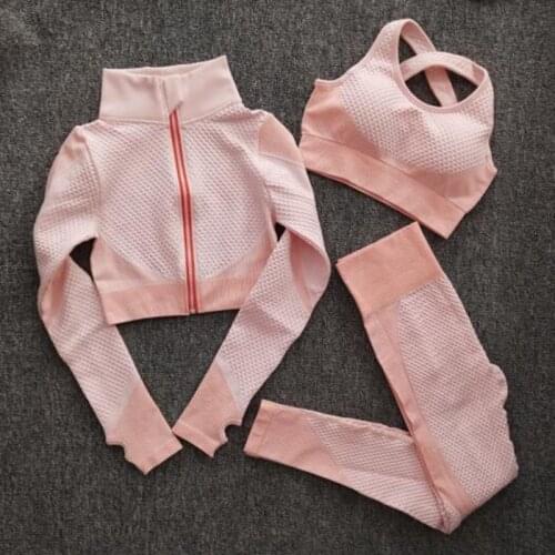 Women Seamless yoga sets Fitness Sports Suits GYM bra Long Sleeves Zippered Shirts High Waist Leggings Workout Yoga top clothing