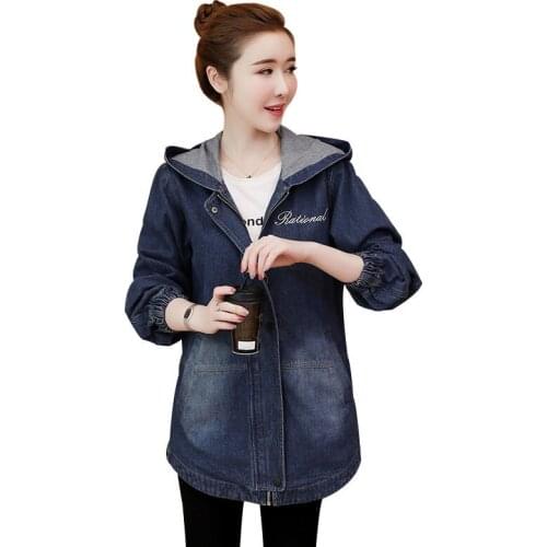 Womens Jacket 2021 New Autumn Women Denim Jacket Hooded Casual Jeans Coat Female Vintage Streetwear Basic Coats Plus Size 4XL