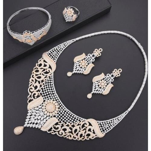 LARRAURI 2019 Luxury Cubic Zirconia Inlaid Collar Necklace Earrings Bangle Ring Jewelry Sets Women Bridal Wedding Jewelry sets