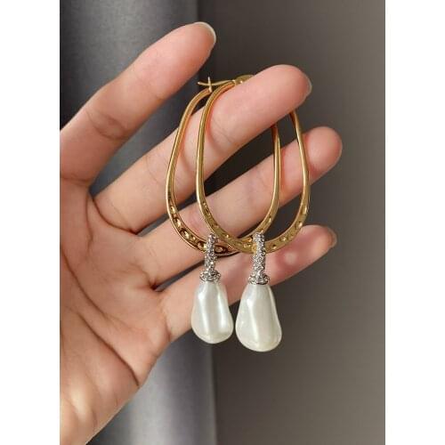 Brass Faux Pearl Detachable Earrings Women Jewelry Punk Party Runway T Show Classic Gothic Korean Japan INS Hiphop Top Fancy