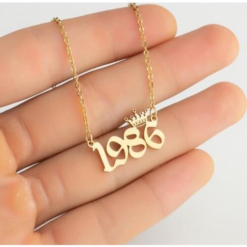 Lyvior New Style 1980-1999Year Crown Number Pendant Jewelry Stainless Steel Necklace Female Design Gift Bridesmaid Gift for Girl