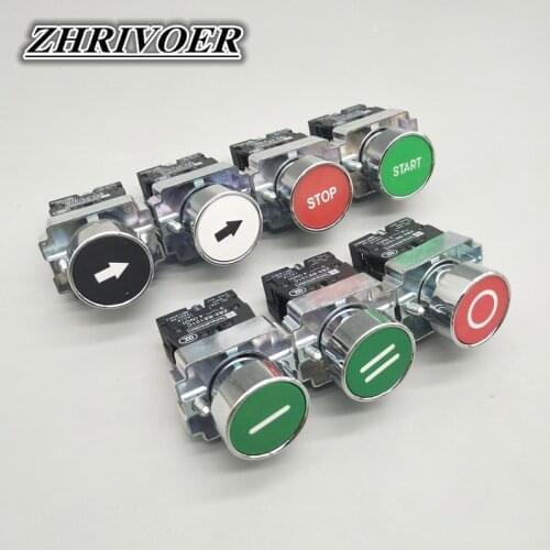 22mm XB2 Metal Push Button Switch Flat Head with Start Stop Arrow Symbol Self-reset/Momentary 10A/415V