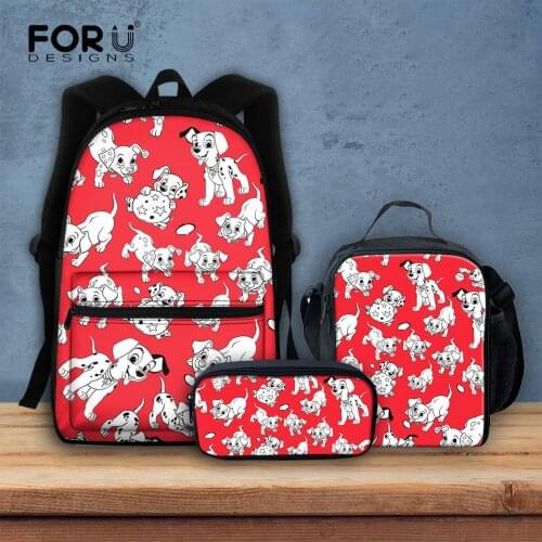 FORUDESIGNS Cute Style School Backpack for Teen Girls Cartoon Dogs Print Schoolbags and Lunch Bags Penbags 3Pcs Set Mochila