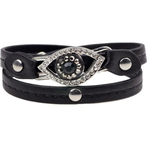 Kirykle Multi-layer PU leather handcuffed bracelet eyes shape crystal lucky evil eyes Turkish charms bracelets for Women gifts