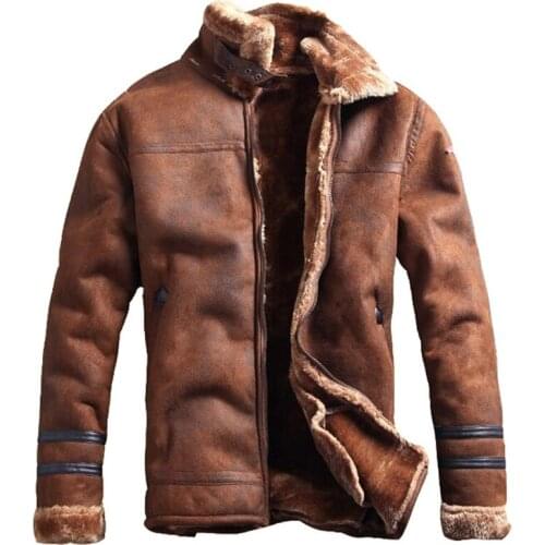 Russian Style Winter Mens Fur Faux Leather Jacket Casual Fashion Streewear Mens Faux Fur Leather Jackets Overcoat Velvet C235