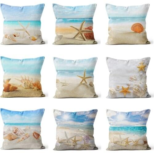 Mediterranean Sea Beach Style Starfish Shell Cushion Covers Pillowcase Decorative Marine Throw Pillow Cover 45x45cm Home Decor