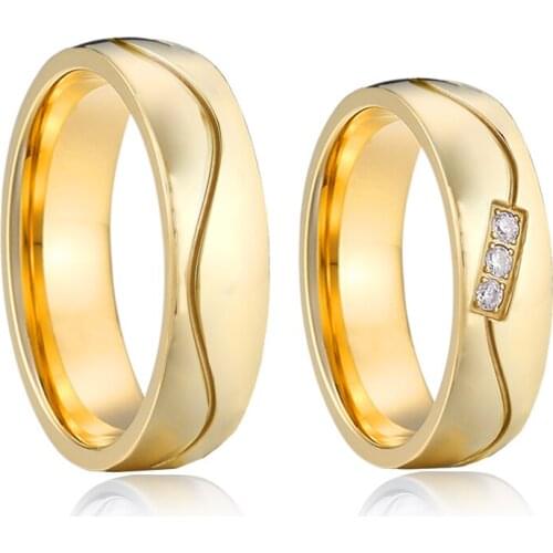 1 Pair 5mm Couple Wedding Rings Set For Men And Women 18k Gold Plated Lovers Alliance Stainless Steel Jewelry Ring Marriage