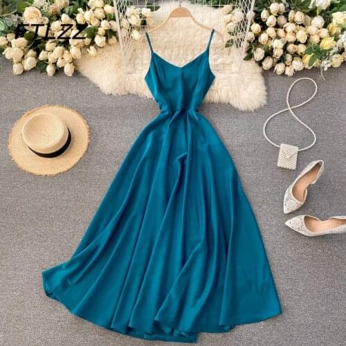 New Women Elegant Party Dress Summer V Neck Sexy Slim A Line Beach Dresses Ladies Backless Spaghetti Strap Long Robe Vestidos