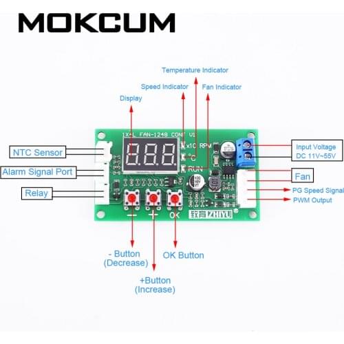 DC 12V 24V 48V PWM 4-Wire Fan Temperature Controller Speed Governor Display Module for PC Fan/Alarm