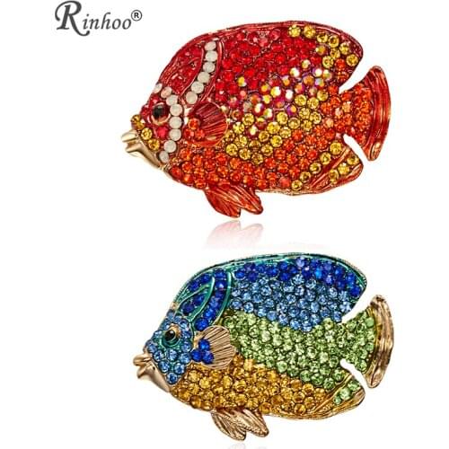 RINHOO Fashion Crystal Enamel Tropical Fish Pins Brooches for Women Suit Accessories Summer Brooch Pin Wedding Accessories