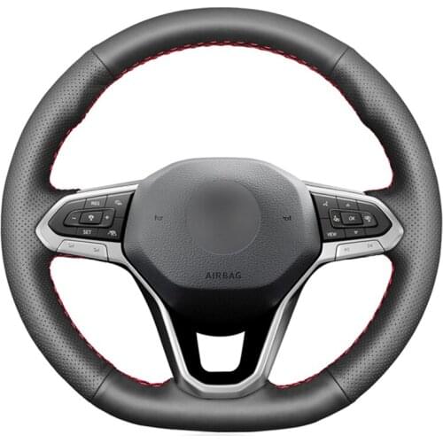 Hand-stitched Black Artificial Leather No-slip Car Steering Wheel Cover For Volkswagen VW Golf 8 2020 Atlas 2020-2021
