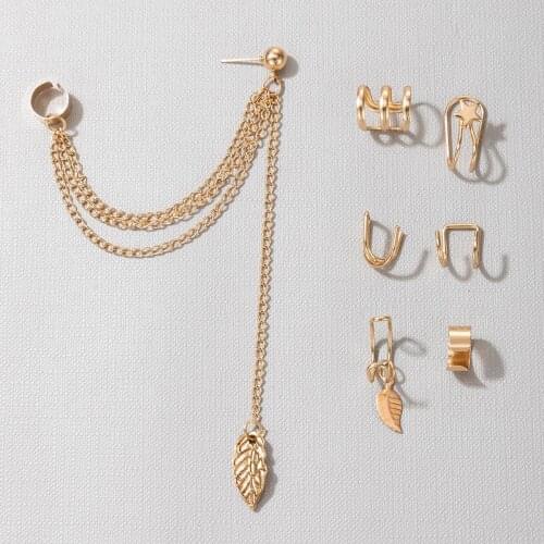 Docona Simple Geometry Star Hoop Earrings for Women Girls Charms Long Chain Tree Leaf Alloy Metal Statement Ear Jewelry 17211