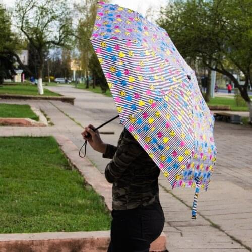 2pcs/lot anti-thunder fiberglass 5 times black coating anti-UV parasol windproof folding compact 3D digital prints mini umbrella