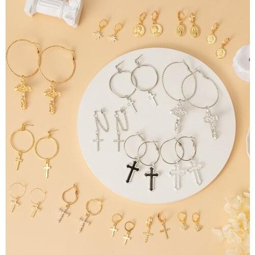 Vintage Small Cross Drop Earrings Mens Womens Earring Party Metal Earrings For Women Fashion Earrings 2020 New Trend Jewelry