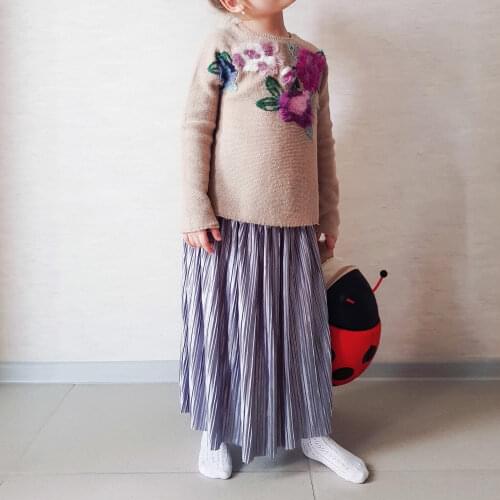 4-12Y Kids Girls Skirts Summer Autumn Winter Children Clothing Solid Cotton Princess Skirts Party Pleated Long Skirt 4 Colors