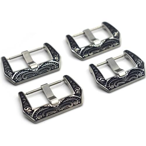 High Quality 316L Stainless Steel Watch Strap Clasp Black Carved 22mm 24mm Brushed Deployment Watch Band Buckle for Men