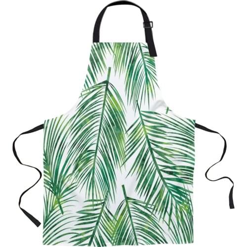 Green Leaf Apron Woman Adult Bibs Home Cooking Baking Coffee Shop Cleaning Canvas Aprons Kitchen Accessory