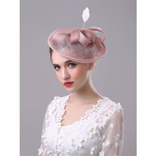 Womans Hats and Fedoras Hats Hair Accessories Lady Hat Linen with Feather Chic Church Headpiece Hair