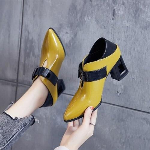 Womens New Thick-heeled Shoes, Womens Korean Style Two-wear Pointed Toe Womens Shoes, Fashion Color Matching High Heels