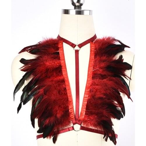 Gothic Fetish Feather Crop Top Body Harness Women Wear Body Harness Harajuku Body cage Bra Lingerie Bondage Harness Bra