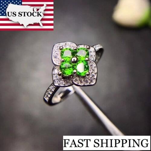 US STOCK Uloveido 925 Sterling Silver Gemstone Diopside Stone Flower Ring Wedding Anniversary Ring for Women Size 4-13 FJ261
