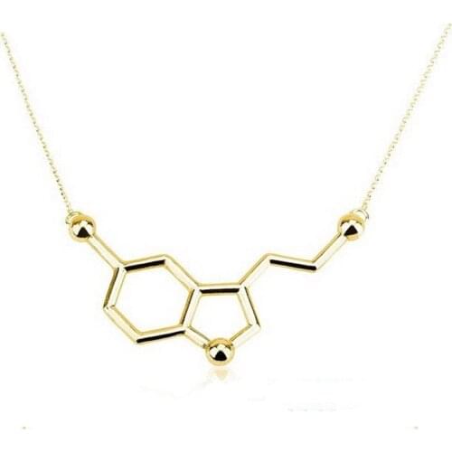 Everfast 1pc Hope Happiness Serotonin Molecule Pendant Necklace Gold Silver Plated Long Link Chain Anime Women Love Necklaces