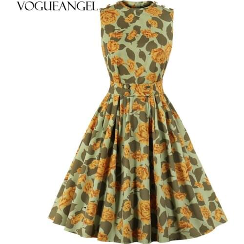 Floral Print Women Summer Dress Hepburn 50s 60s Retro Swing Vintage Dress A-Line Party Dresses With Belt jurken Plus Size S-2XL