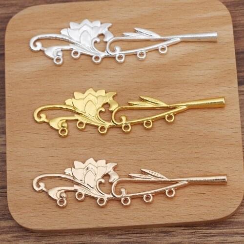 10 Pieces/Lot 82*21mm Metal Flower Hair Accessories DIY Step Shake Hair Sticks Material