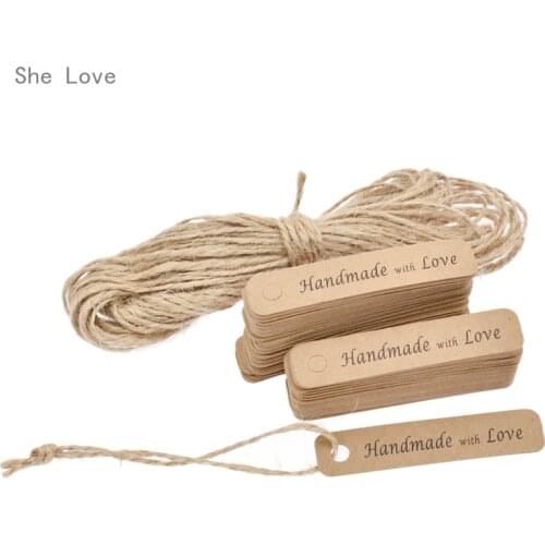 Chzimade 100pcs Decorative Handmade with Love Kraft Paper Gift Tags Labels Hanging Cards Event Party Christmas Supplies