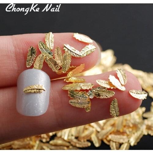 500pcs/Pack 3D New Arrival Charm Feather Shape Metal Stud Nails Art Rivet Gold Charms Nails Accessories 3D Nail Art Decorations