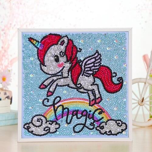 5D Children DIY Diamond Painting Kits Cartoon Animal Unicorn Mosaic Cross Stitch Set Embroidery with Frame Crafts Gifts for Kids