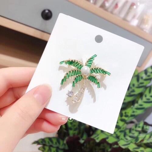 Free Shipping Vintage Real Gold Plated Coconut Tree CZ Rhinestone Crystal Diamante Wedding Bouquet Party Prom Gift Brooches