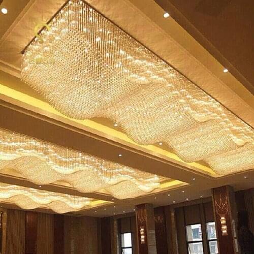 Large hotel project crystal lamp rectangular villa club hotel lobby living room bar ceiling lamp led lighting fixture ceiling