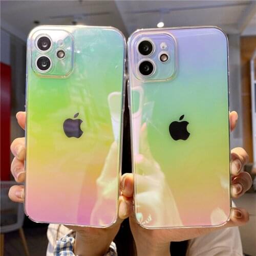 For iPhone 11 Rainbow Gradient Laser Phone Case For iPhone 12 Pro 11 Pro Max XR XS Max 7 8 Plus Hard PC Shockproof Back Cover