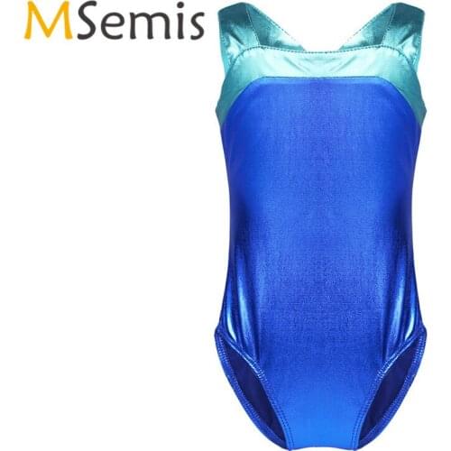 Kids Girls Ballet Leotard Gymnastics Swimsuit for Dancing Splice Glittery Cutout Back Ballet Dance Gymnastics Leotard Jumpsuit
