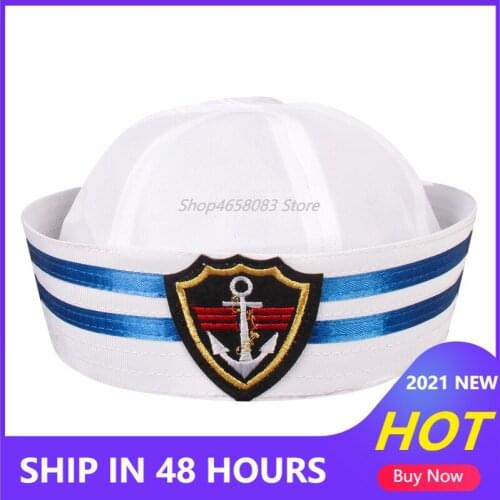Military Hats White Captain Sailor Hat Navy Marine Caps with Anchor Army Hats for Women Men Child Fancy Cosplay Hat Accessories