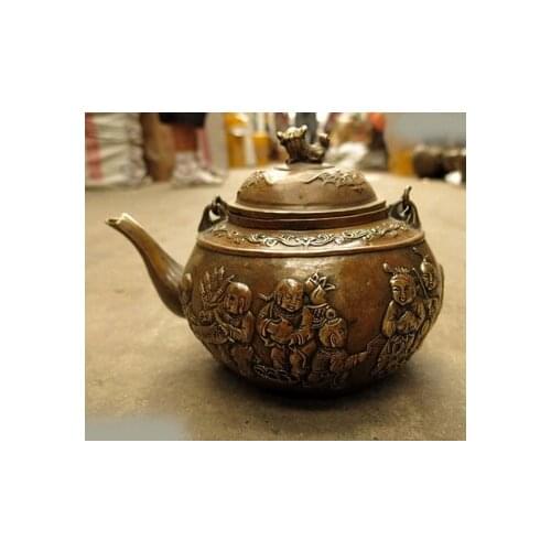 6 " China brass cobre Foo perro muchos que juegan tetera escultura estatua copper decoration bronze factory Pure Brass