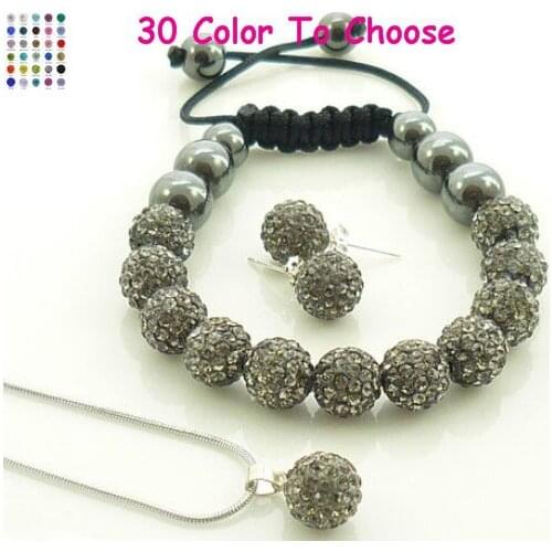 Lowest price in aliexpress 10mm Gray Crystal crystal Set handmade Bracelet Earring Necklace wedding jewelry ghg424