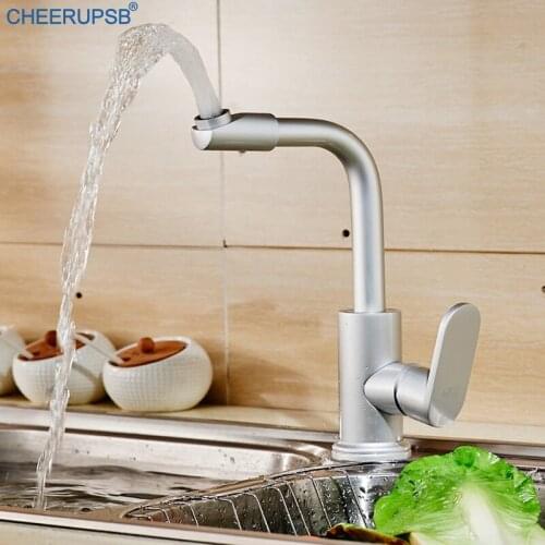 Sink Tap Kitchen Space Aluminum Single Hole and Handle Faucet Hot Cold Water Mixer Taps 360 Rotatable Lead Free Basin Faucets K4