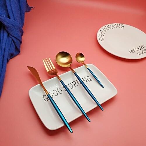 Best Hot Sale 4 Pcs/set Blue gold color Dinnerware Set 304 Stainless Steel Western Cutlery Kitchen Food Tableware Dinner Set