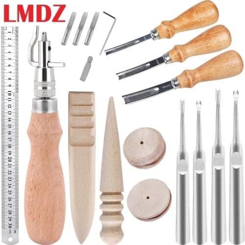 LMDZ Leather Working Kit Leather Edge Beveler Stitching Groover Straight Ruler Adjustable Groover Tool Skiving for Leather Craft