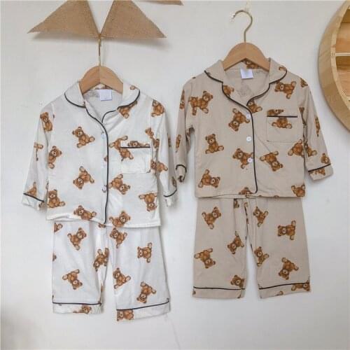 Menoea Children Clothes for Baby Girl Boy Autumn Fall Pajamas Suits 2021 New Kid Toddler Cartoon Bear Print Shirt Pants Homewear