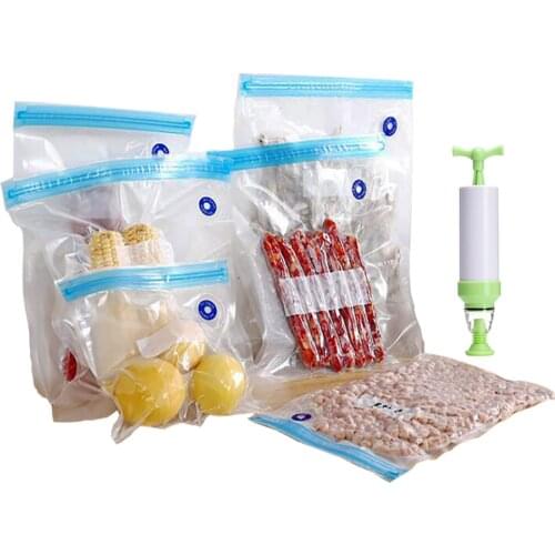 Food Compression Bag Reusable BPA Free Sous Vide Home Kitchen Vacuum Seal Sealer Food Storage Zip Packing Bags with Hand Pump